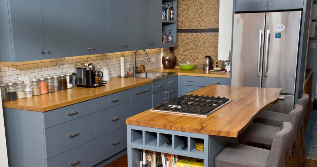 A single ash tree, milled by RE-CO BKLYN, supplied the counters and the island’s live-edge slab top in this kitchen.