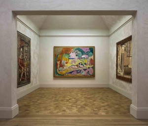 Matisse's 1906 painting, Le Bonheur de Vivre (The Joy of Life), hangs above a floor of solid white oak blocks. Photograph by Tom Crane.