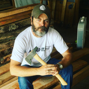 Actor and part-time woodworker Nick Offerman at his eponymous wood shop in East Los Angeles.
